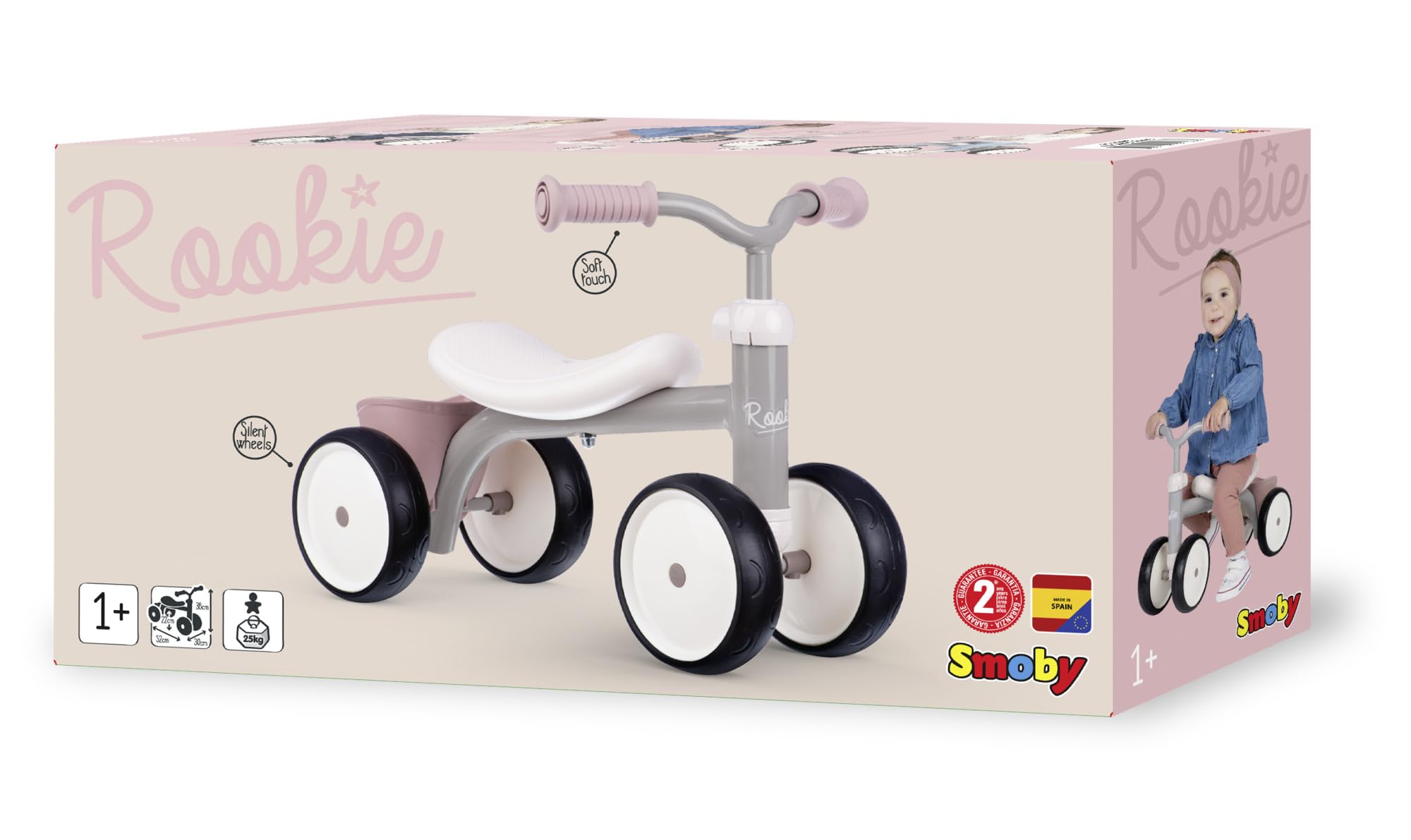 Smoby - Rookie Pink Cavalcabile - Metallo - Sella curva - Ruote silenziose - Contenitore per giocattoli - Prima infanzia - Dai 12 mesi
