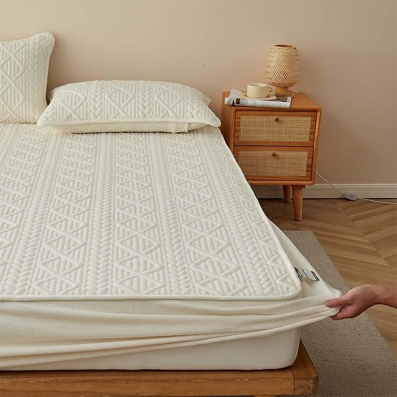 Mattress Protector - Faux Fur Mattress Topper Set Fits Up 6-21 Inch Deep Pocket Bed Mattress - Breathable Noiseless Mattress Pad Cover Protection Washable (Color : White, Size : Twin)