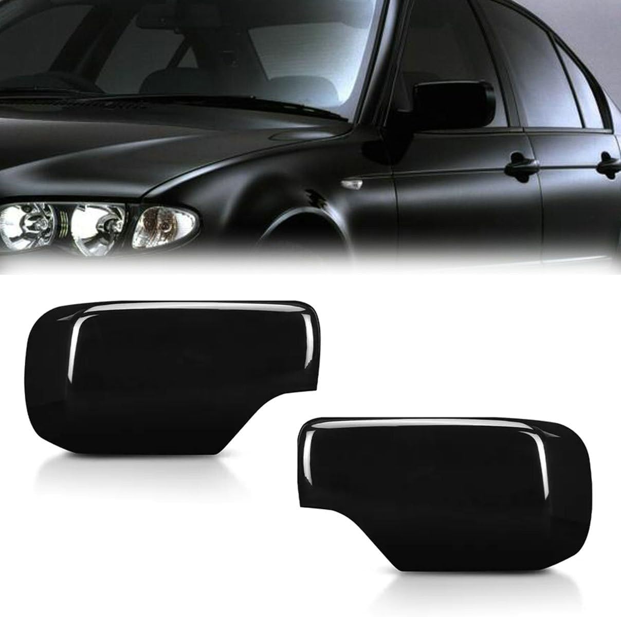 Side Door Rearview Mirror Cover Cap Compatible with BMW E46 E39 323i 325i 328i 330i 525i 528i 530i 540i 325Xi 330Xi 1998-2005 (Pair Right&Left Side)