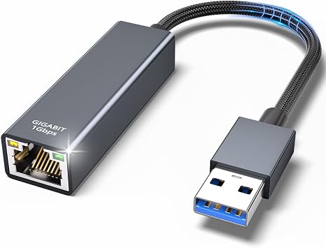 USB Ethernet Adapter - 1000Mbps USB LAN Adapter to RJ45 Gigabit Driver-free Network Adapter Made of Aluminium and Nylon with MacBook Surface Pro Notebook PC Windows 11/10/8.1/XP/Vista