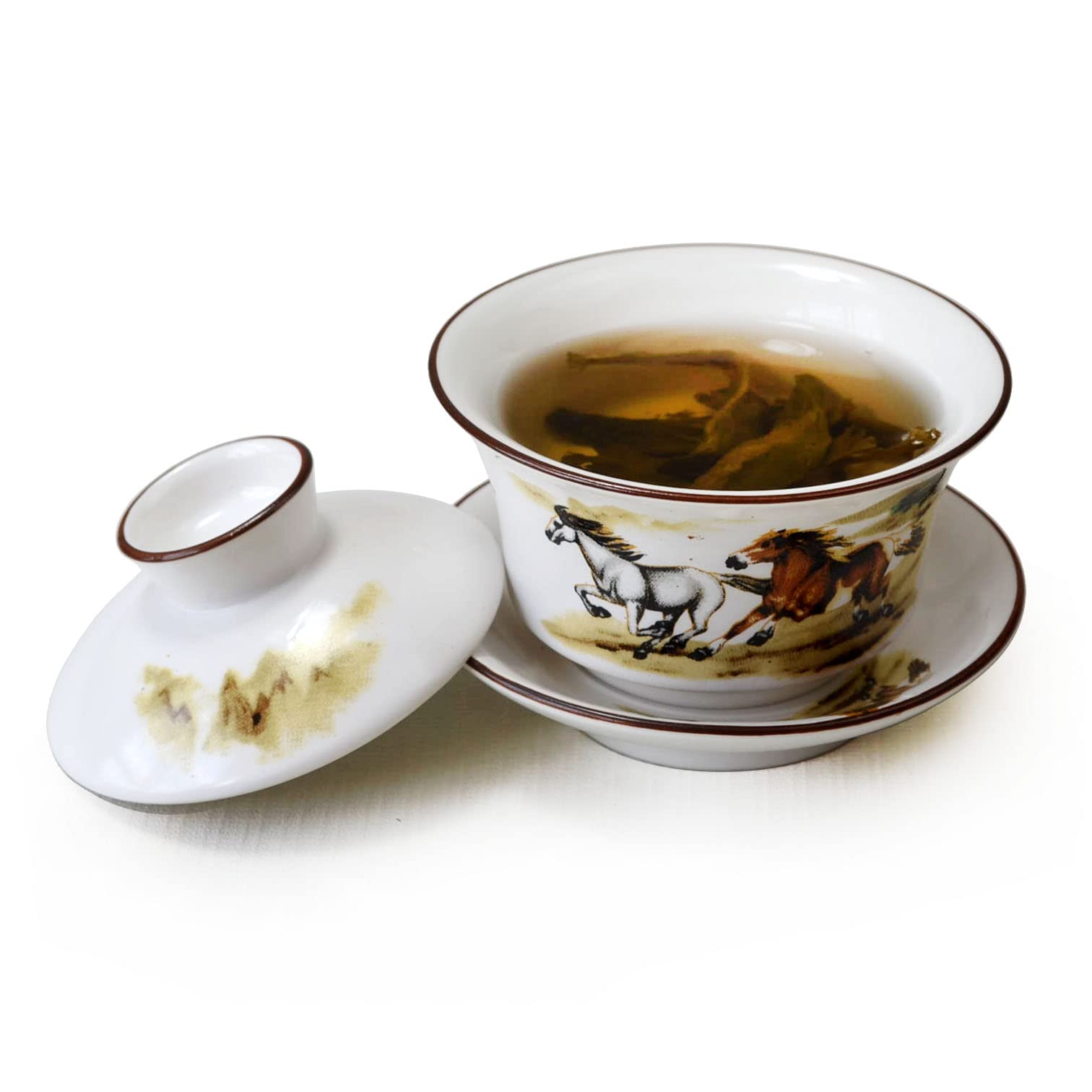 Gaiwan Teacups Chiński kubek do herbaty Tureen Success Sancai Cover Bowl Gongfu Tea Set (Horse)