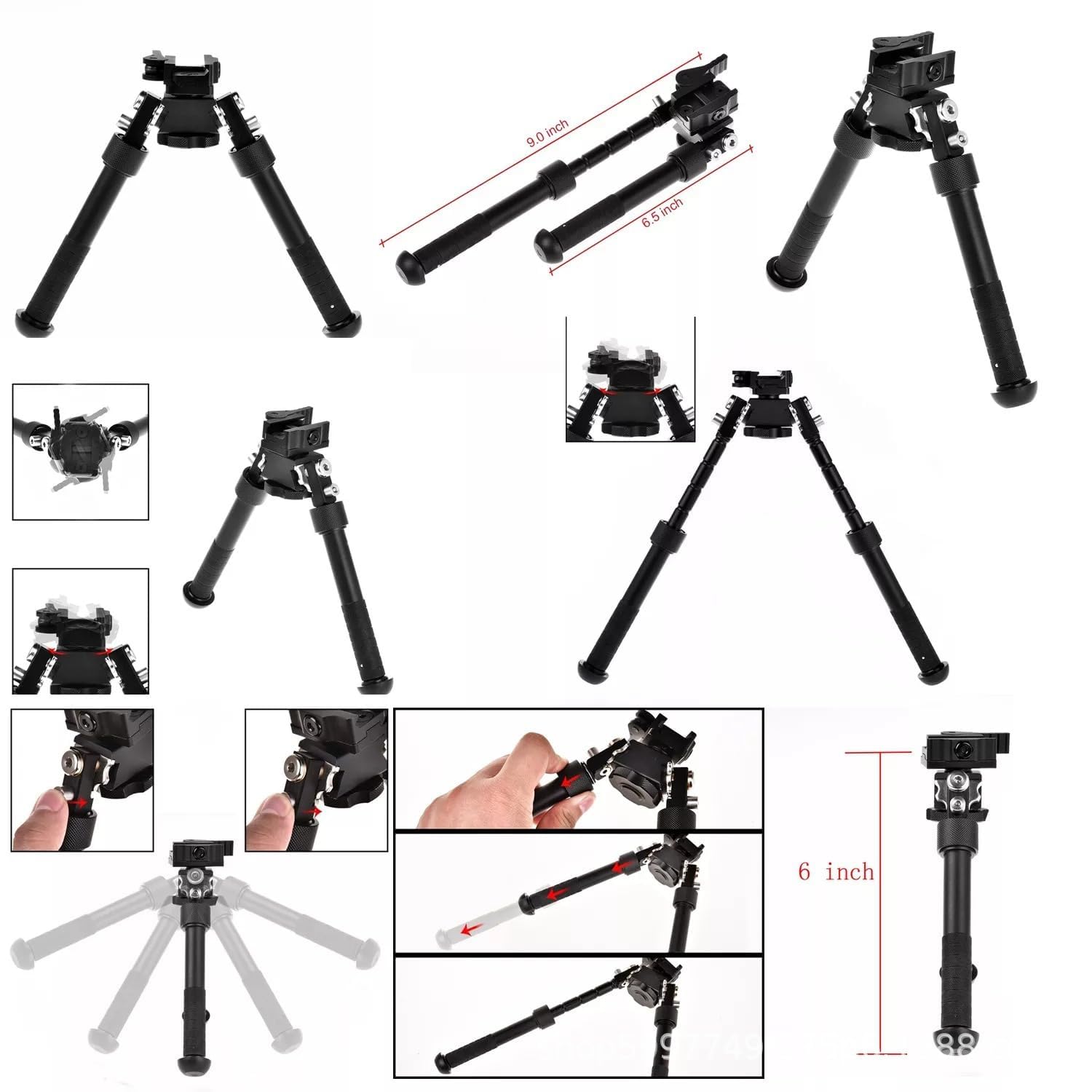 360 Degree Rotation Aluminum Alloy Bipod Adjustable Extension Quick Detach Picatinny 21mm Rail Mount with Spikes with Metal Foregrip