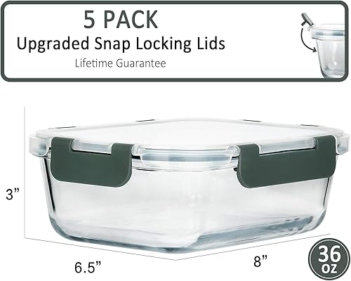 Miniatura 2 de M MCIRCO Juego de 5 y 30 recipientes de vidrio para alimentos de 36 onzas