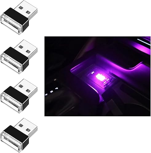 Kewucn 4 PCS lámparas LED USB para el interior del automóvil, mini luz nocturna LED portátil, kit de iluminación ambiental para automóvil, luz