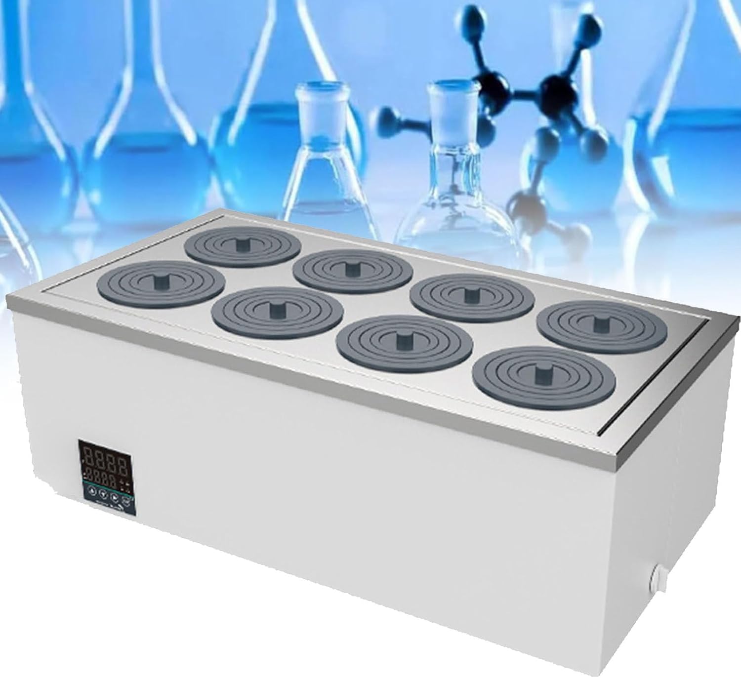 Lab Digital Thermostatic Water Bath, 8 Hole Electric Digital Display Lab Water Bath with Timing and Anti-Dry Burning Function for Labs Experiments