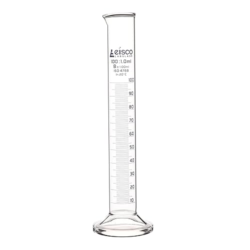 Cilindro graduado, 3.4 fl oz - Tolerancia clase B ± 0.0 fl oz - Base redonda - Graduaciones azules - Vidrio de borosilicato 3.3 - Eisco Labs