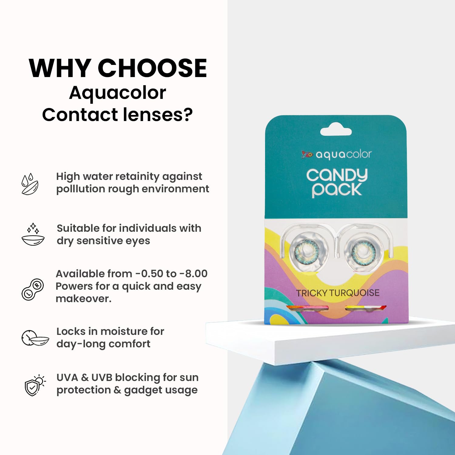 Aquacolor Tricky Turquoise Daily Disposable Candy Pack - 2 Lens Pack, Power(-2.75) - Image 7 thumbnail