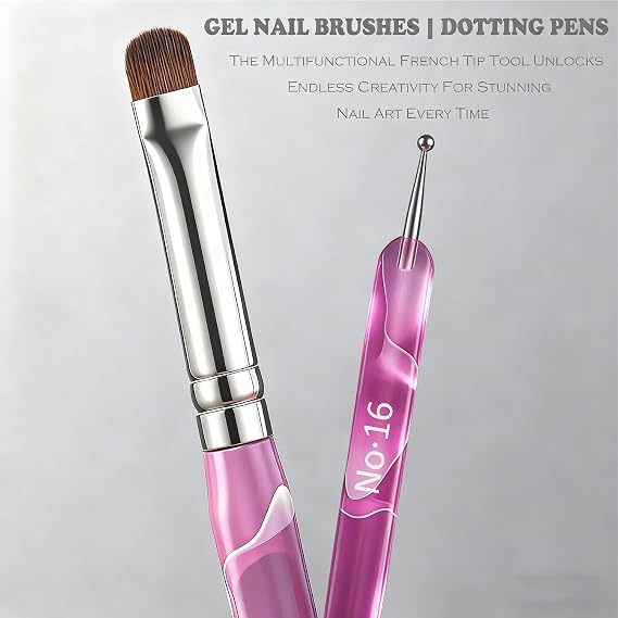 Nail Dotting Tools & Nail Art Brushes,4Pcs Double-ended Nail Art Clean Up Brush | Gel Nail Brushes,Dotting Pens and Cuticle Cleaning Kit,For DIY Design(10#/12#/14#/16#)