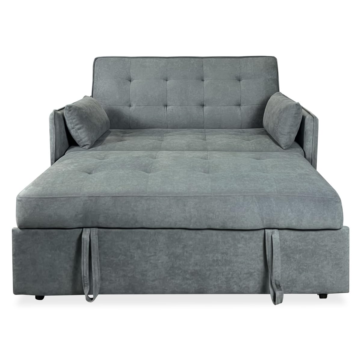 Duérmete Online - Sofá Cama de 2 Plazas Modelo Nely, Diseño Moderno, Práctico y Funcional, con Cojines Decorativos, Fácil Apertura, Gris