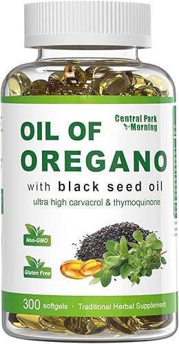 Aceite de orégano 300 cápsulas blandas con aceite de semilla negra, combinación 2 en 1 con aceite de orégano y aceite de semilla negra,