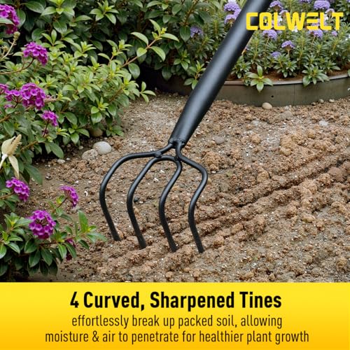 image for Colwelt 4 Tines Garden Cultivator Rake 59'', Hand Tiller Garden Tool w