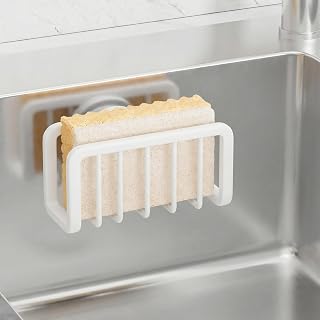 TAILI Rustproof Sponge Holder for Kitchen Sink with Suction Cup-White | Rustproof Aluminum Sink Caddy for Sponges, Brushes, Stoppers & Scrapers,Removable Ventilated Quick-dry Design, Holds Up 11lbs