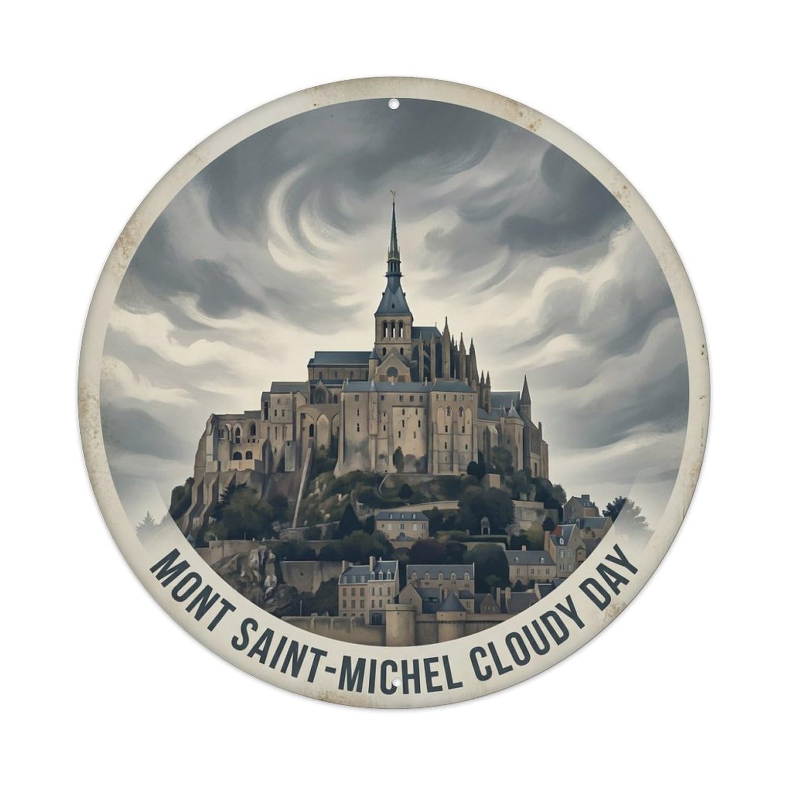 Cloudy Day Travel Mont Saint Michel France Metal Tin Sign