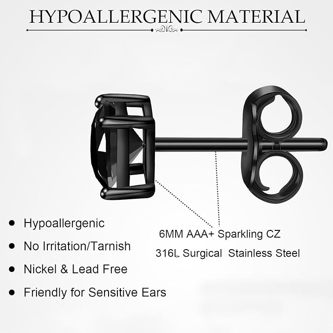 ONESING 12/18 Pcs Mens Earrings Black Earrings for Men Stainless Steel Earrings Piercing Jewelry Stud Hoop Punk Earrings Set