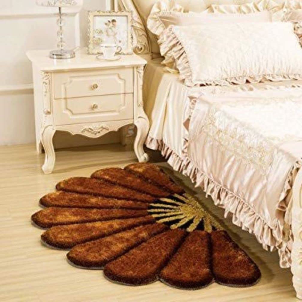 ROSSLYN Products Microfiber Half Round Dark Shaggy Entrance Anti Skid Sunflower Area Rug Mats for Living Room Bedroom Computer Chair Door, 16x32 inch (Copper)-image-22