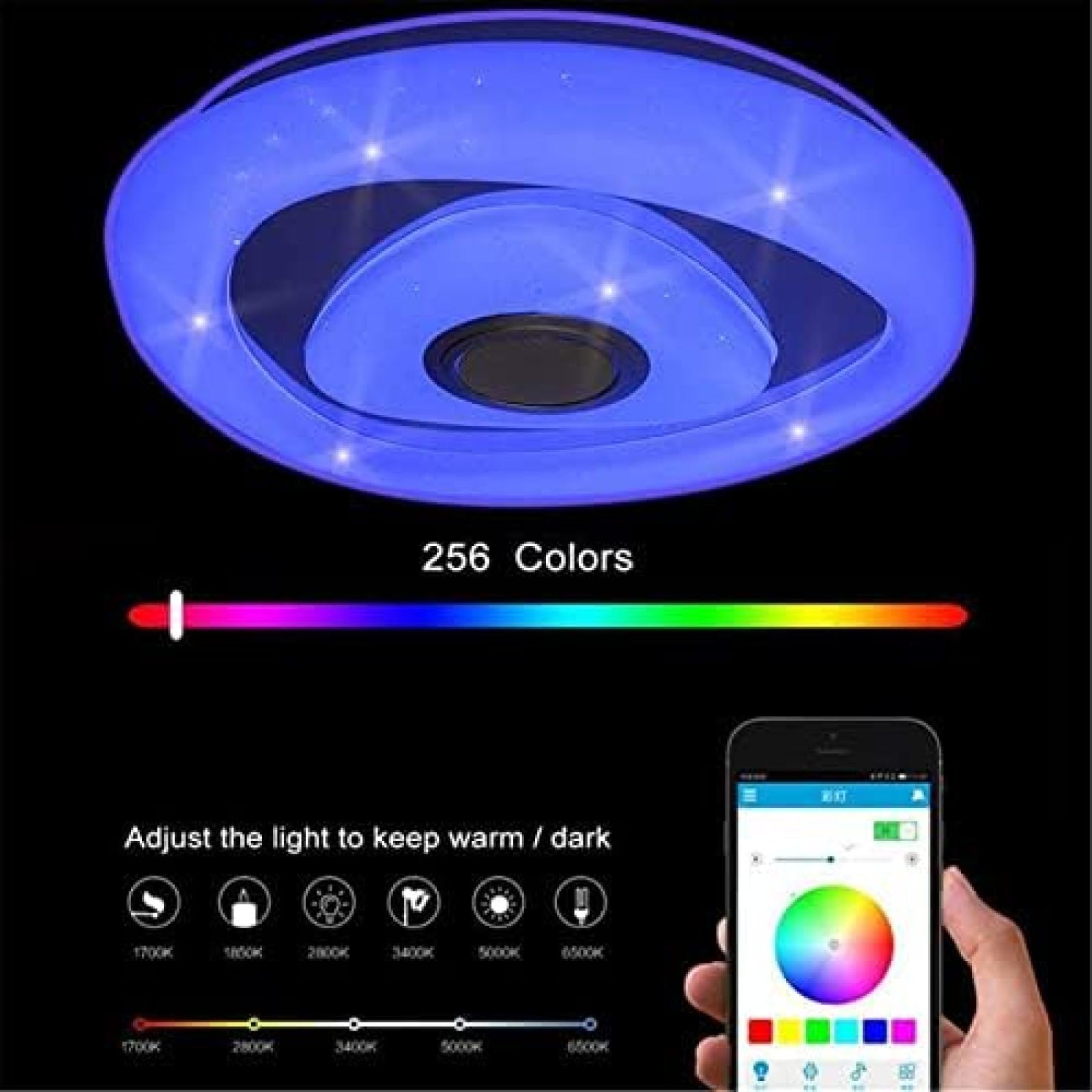 36W LED-plafondlamp Met Bluetooth-luidspreker, Slim Met Afstandsbediening En App