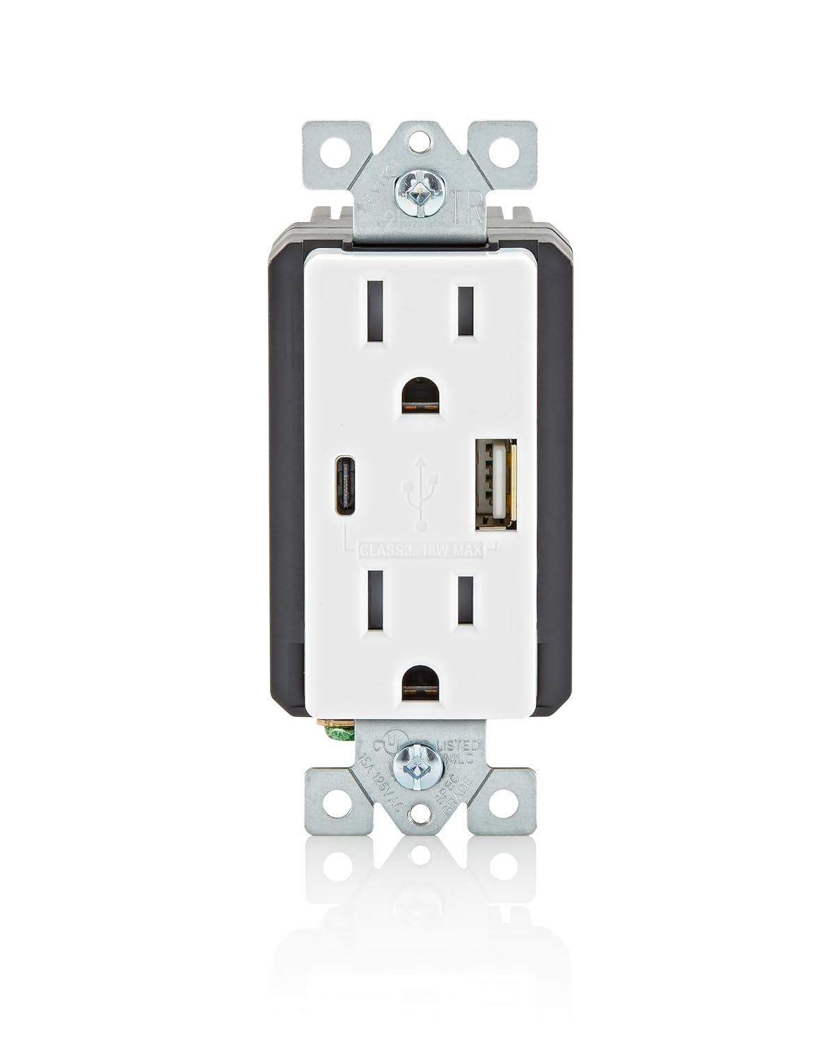 Leviton 18W USB Type-A/C in-Wall Charger with 15A Tamper-Resistant Outlet, USB Charger for Smartphones, Not for Laptops, T5638-W, White
