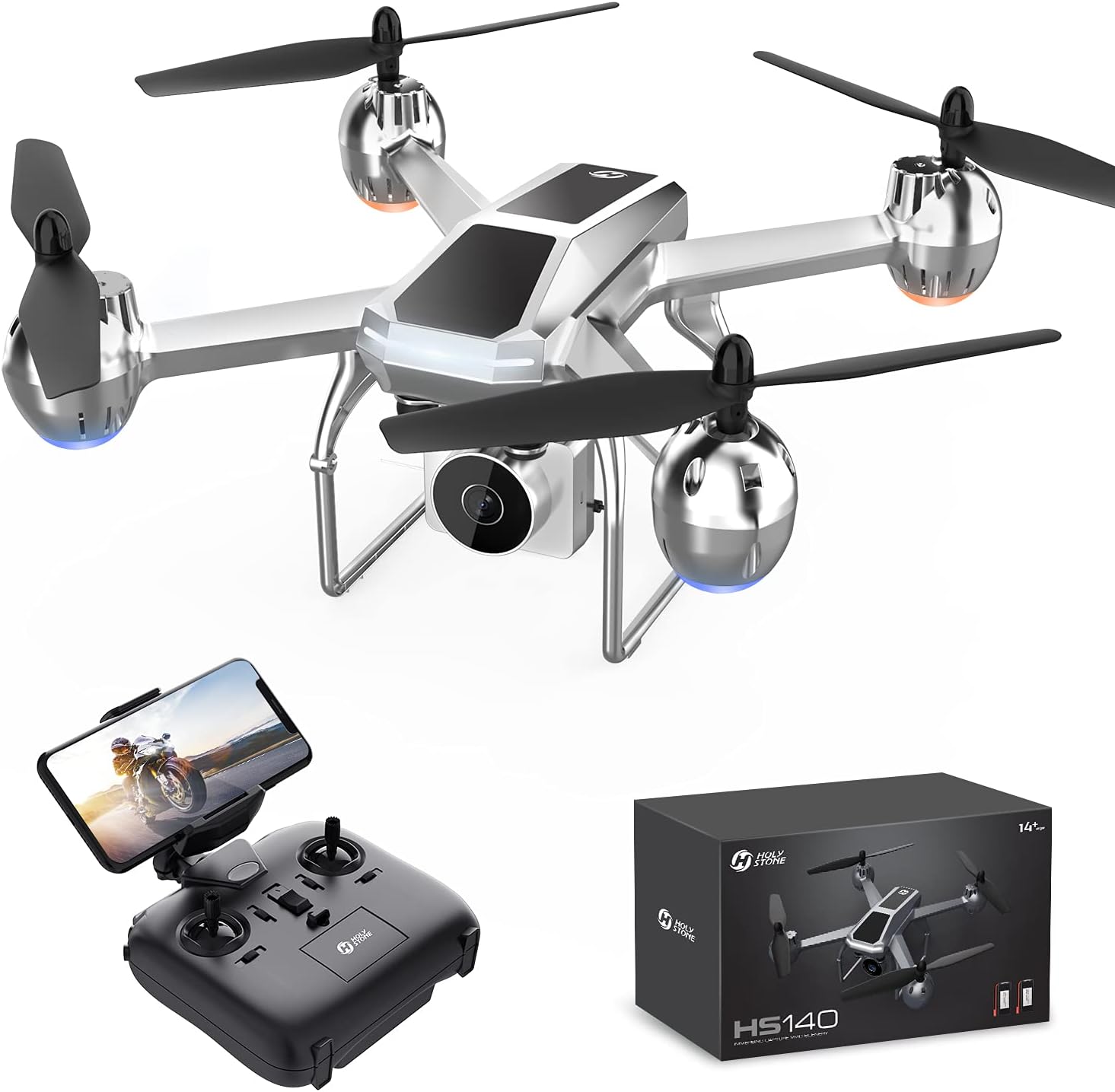 Holy Stone HS140 RC Drone with 1080P FPV Camera for Adults and Kids, 34 Mins Flight Time with 2 batteries, Altitude Hold, Voice Control, Gesture Control, 3D Flip, Headless Mode