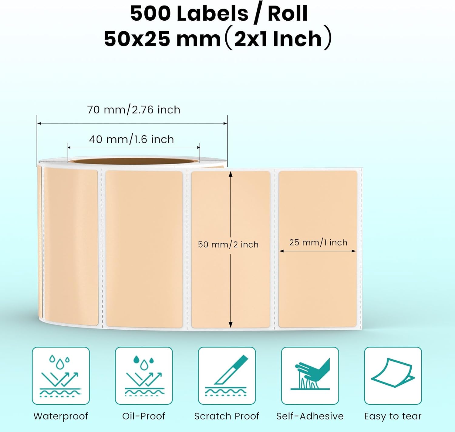 Brown Direct Thermal Labels Vinyl 1 × 2 Inch Self-Adhesive Rectangle Stickers Roll Waterproof Printer Decals Name Tag for QR Code DIY Office Address 500 PCS - Image 2