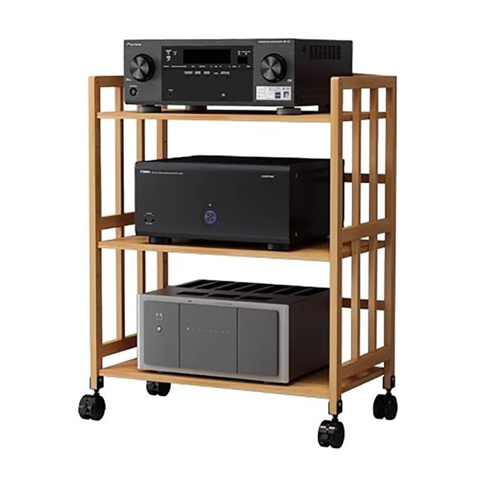 XingLi Movable AV Media Stand Audio Rack CD Player Stand Stereo Component Storage Cabinet With Adjustable Height Shelves, for Living, Gaming, Theater(3 Tier-88cm,W-50CM)