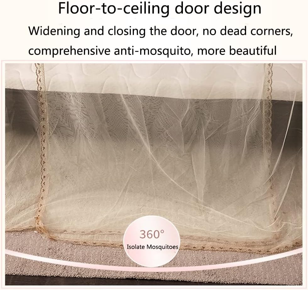 Mosquito Net Bed Canopy Lace Luxury 4 Corner Square Princess Fly Screen Floor Standing Canopy Curtain Palace Mosquito Net (Color : Pink, Size : 1.8 * 2.2m Bed)