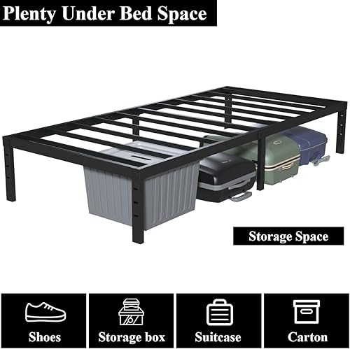 Miniatura 86 de Marco de cama de metal California King, plataforma de almacenamiento resistente de 14 pulgadas con soporte de listones de acero de 2500 libras,