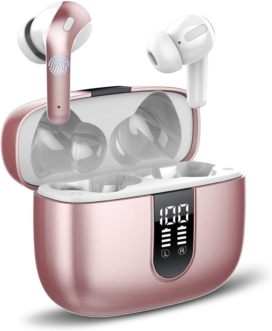 taobosec X08 Bluetooth-Kopfhörer, kabellos, USB-C, 40 Stunden Spielzeit, Touchscreen, wasserdicht, IPX7 Sport (Roségold) 1