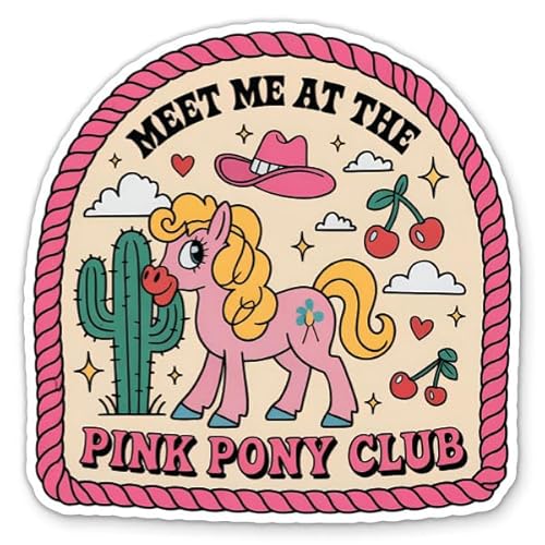 Meet Me at The Pink Pony Club Stickers - 2 Pack - Waterproof Vinyl for Car, Phone, Water Bottle, Laptop - Retro Vibes Decals (2-Pack)