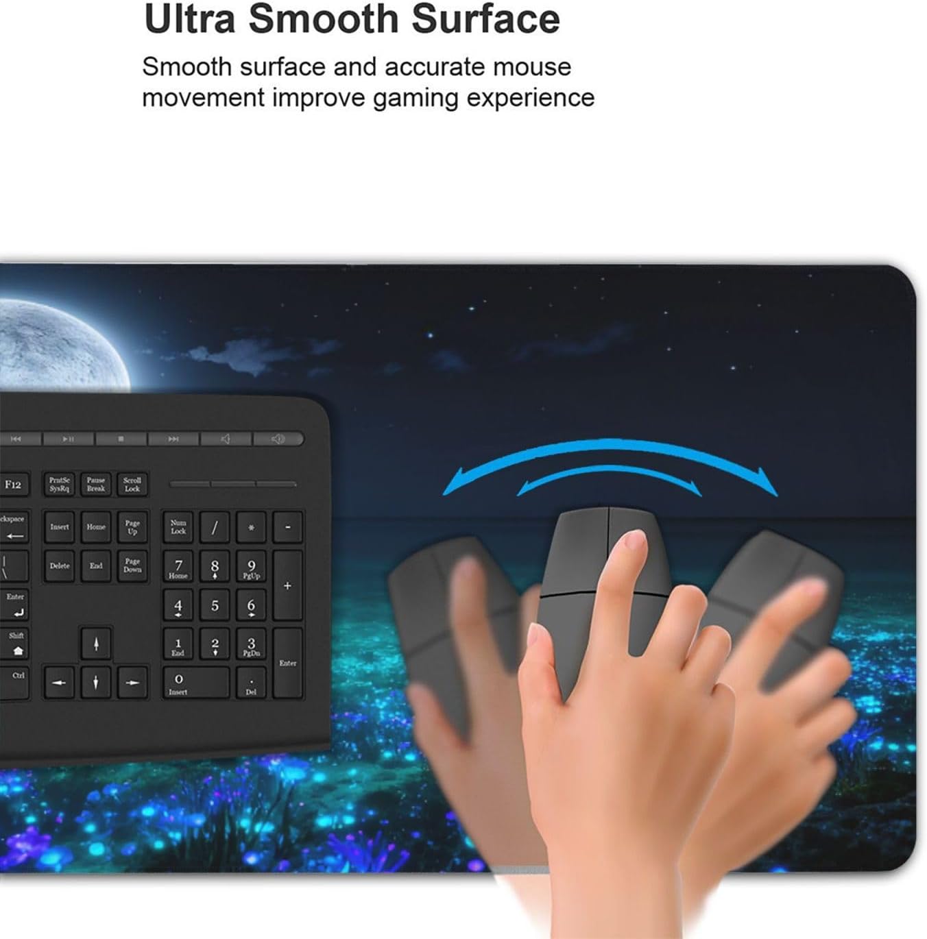Gaming Mouse Pad,Large Mouse Pads for Desk,Non-Slip Rubber Base Extended Mousepad,XXL Keyboard Mouse Mat,Stitched Edges Computer Keyboard Desk Pad,35.4x15.8inch,Moon Ocean