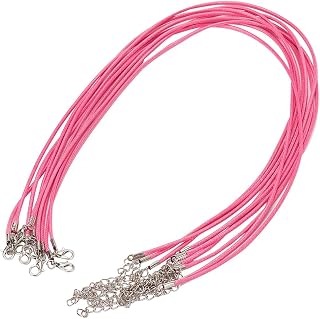10Pcs Deep Pink Waxed Cord Necklace String for Jewelry Making Boho Necklace Cord Rope String with Lobster Clasps for DIY Chains Bracelet Pendant Charm Findings 17.8 inch 2mm Thick