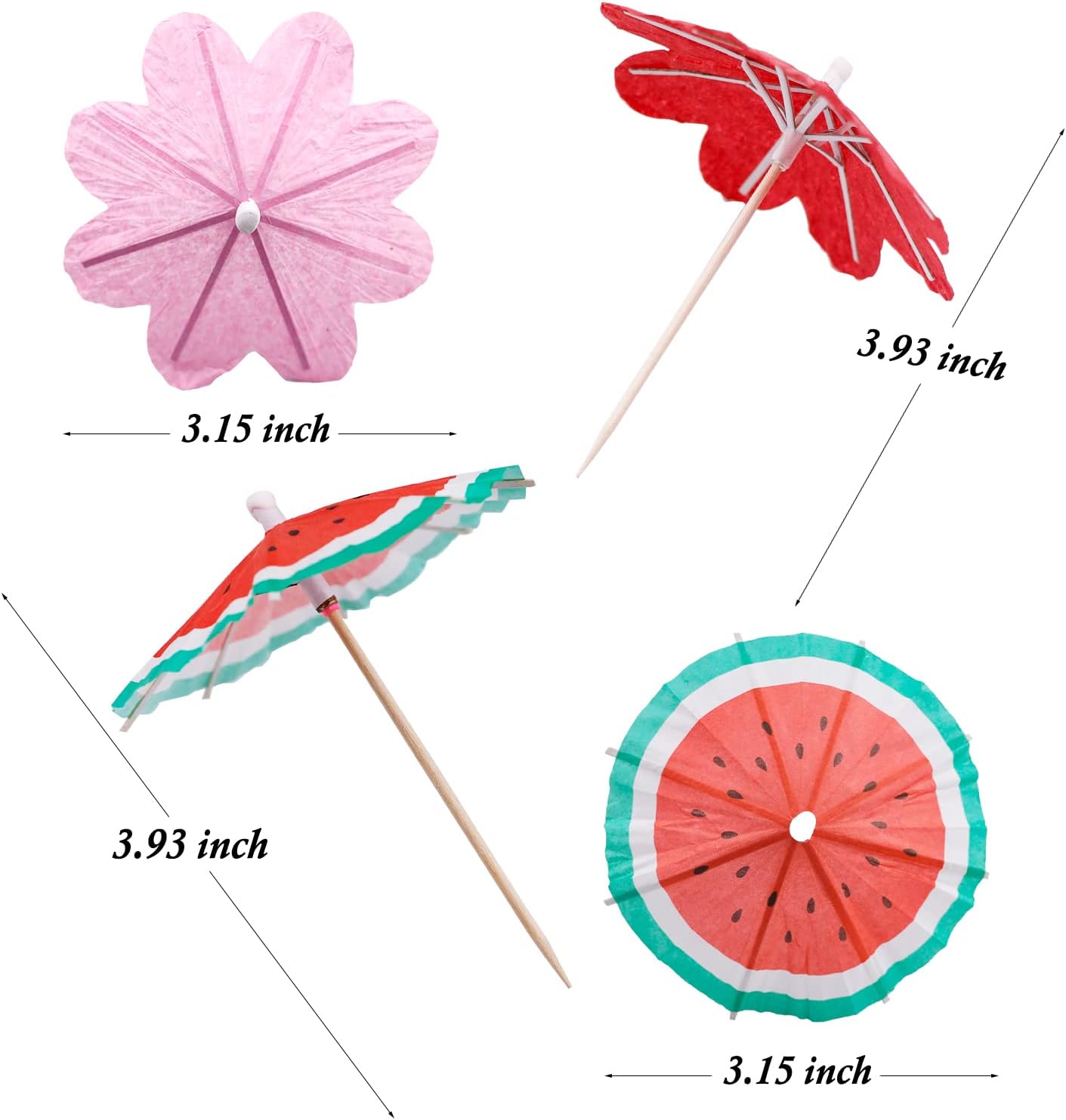 120 Pieces Cocktail Drink Umbrellas Picks, Tropical Hawaiian Cocktail Umbrellas Mini Paper Umbrellas Flower Umbrella Watermelon Umbrellas for Party Decoration, Cake Toppers, Bar, Birthday, Picnics