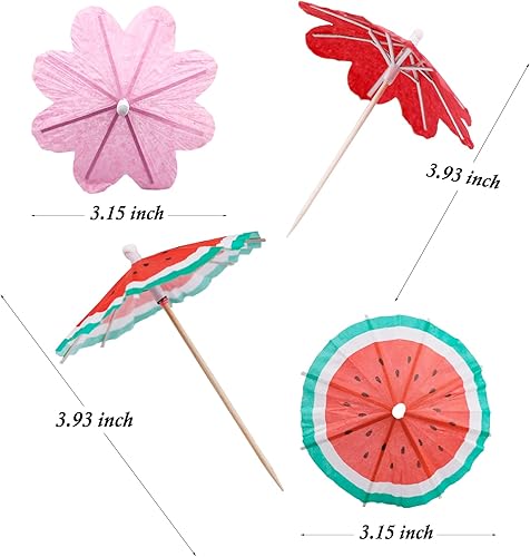 Miniatura 4 de 120 piezas de paraguas de cóctel, sombrillas tropicales hawaianas de papel, paraguas de flores de sandía para decoración de fiestas, decoración de