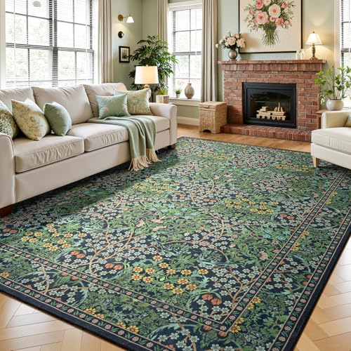 Lessymo Dining Room Rugs for Under Table, 6x9 Washable Forest