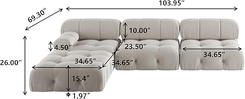 Miniatura 9 de Sofá modular moderno de terciopelo, sofá modular minimalista en forma de U de 6 plazas con 2 otomanas para sala de estar, oficina, apartamento (138