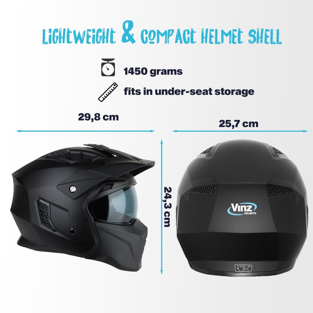 VINZ Kioto Casco Jet / Streetfighter | Certificato ECE 22.06 | Casco Moto / Scooter con Visiera Parasole | Mentoniera rimovibile | nelle taglie dalla XS-XXL