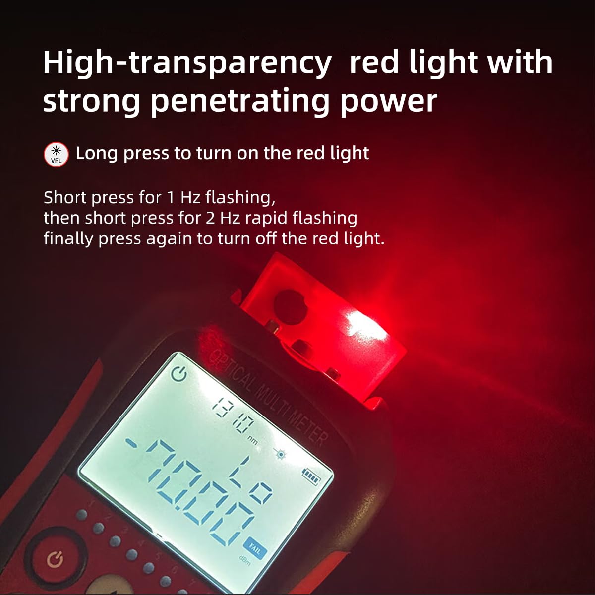 4-in-1 Optical Power Meter & Visual Fault Locator with RJ45 Tester, 10 Wavelengths 850-1650nm, Range -70~+6dBm, FC/SC/ST Compatible for Fiber Optic Network Maintenance with FC to LC Adapter