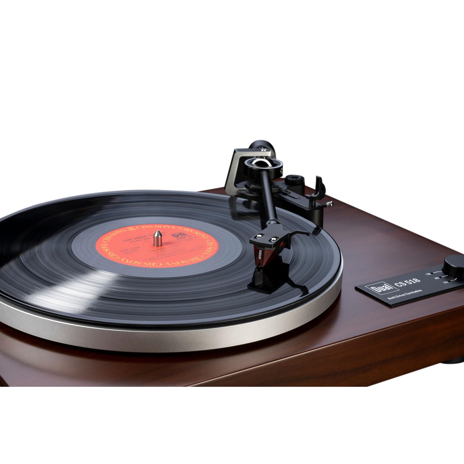 Dual CS 518 HiFi-Plattenspieler, Riemenantrieb, Manueller Vinyl-Plattenspieler mit integriertem Phono-Vorverstärker, DREI Geschwindigkeiten, Abstastsystem Ortofon 2M Red, Walnuss