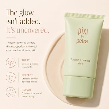 Pixi Beauty Flawless & Poreless Primer | Pore Minimizing Face Primer for Oily & Acne-Prone Skin | Oil-Free Shine Control with Salicylic Acid, Soybean & Vitamin E | Smoothing Makeup Primer | 1.01 fl oz