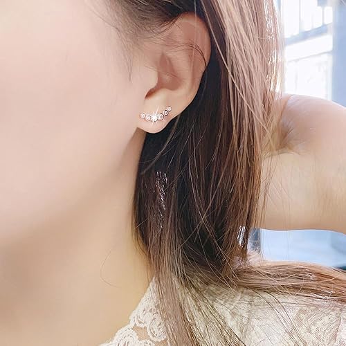 Miniatura 5 de Aretes tipo dormilona de acero inoxidable 316L con seis diamantes y circonita cúbica para mujer. Aretes de imitación de diamantes de moda en oro