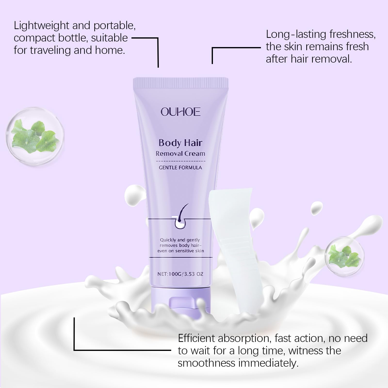 Crema per la depilazione del corpo, formula delicata per la pelle, depilazione indolore con applicatore a spatola, unisex per rimuovere viso e corpo, aloe vera, depilazione rapida (7 pezzi)