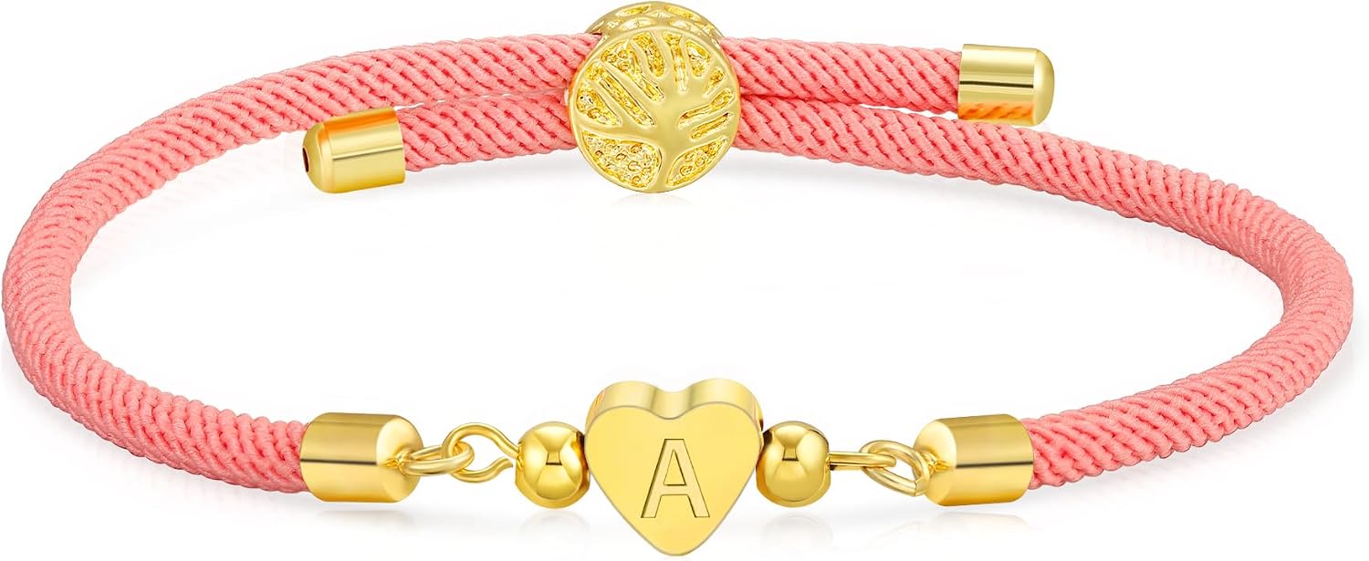 WEDDINEN Initial Bracelets A to Z Dainty Titanium Heart Love Letter Bracelets for Girls,Charm Handmade Braided Name Bracelet Women Trendy Jewelry Christmas Stocking Stuffers Gift for Teen Girls