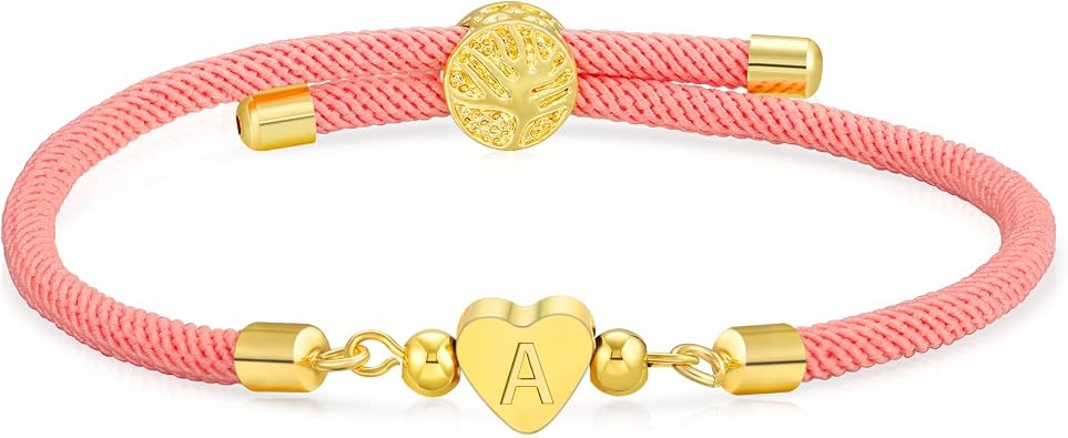 WEDDINEN Initial Bracelets A to Z Dainty Titanium Heart Love Letter Bracelets for Girls,Charm Handmade Braided Name Bracelet Women Trendy Jewelry Christmas Stocking Stuffers Gift for Teen Girls