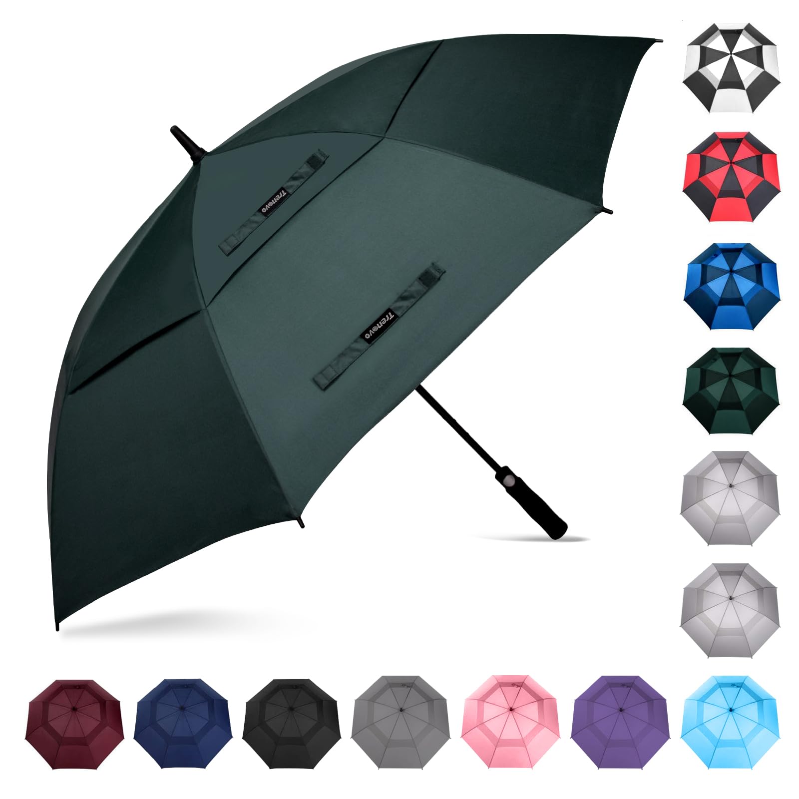 Trenovo Automatic Open Golf Umbrella, 47/54/62/68/72 Inch Extra Large Umbrella Oversize Double Vented Canopy, UV Protection Waterproof Windproof Stick Umbrellas for Rain Men and Women