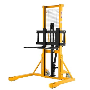 Manual Pallet Straddle Legs Stacker 2200lbs Capacity 63" Lifting Height Material Lifter with Adjustable Forks
