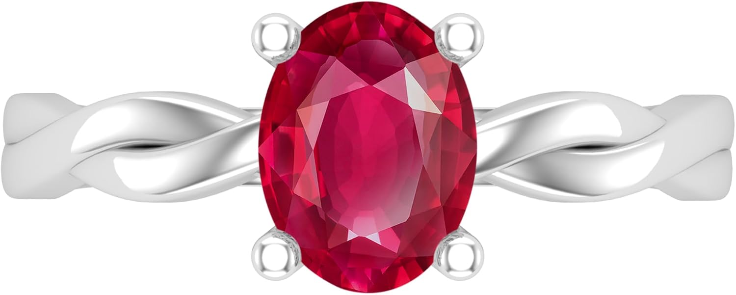 8x6mm Oval Lab Created Ruby Twisted Solitaire Engagement Ring for Women in 925 Sterling Silver