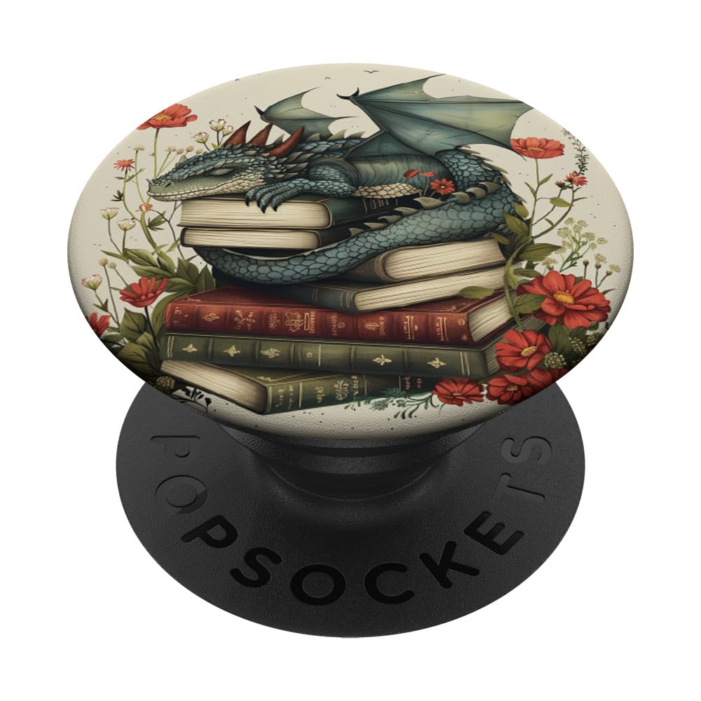 Book Lover Dragon Bookworm Reading Librarian PopSockets Adhesive PopGrip