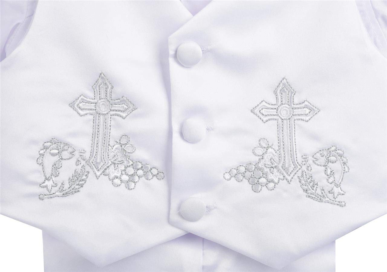 Lito Angels Taufkleidung Taufanzug für Baby Jungen, 5 Teiliges Satin Taufe Weiss Anzug Set mit Taufhaube Hut, Langarm
