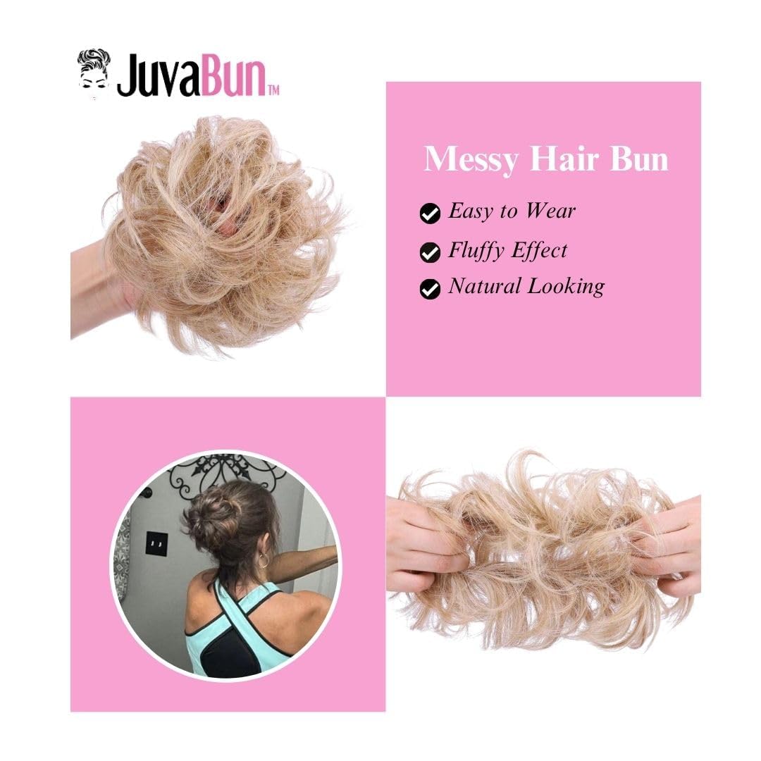 JUVABUN Small Messy Bun Hair Piece - Medium Brown| Curled Hair Bun Scrunchie Hair Buns Hair Piece| Everyday Wear Washable & Realistic| Synthetic Hair pieces for women Scrunchie- Medium Brown