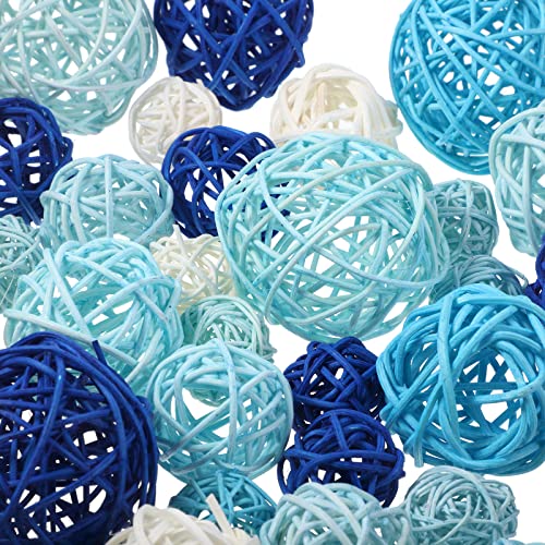 Patelai 72 Pcs Wicker Rattan Balls Decorative Balls for Vase Centerpiece Bowls Orbs Filler for Spring Summer Craft Home Decor, 4 Sizes(Sky Blue, White, Blue, Light Blue, Dark Blue) by Patelai - Image 3