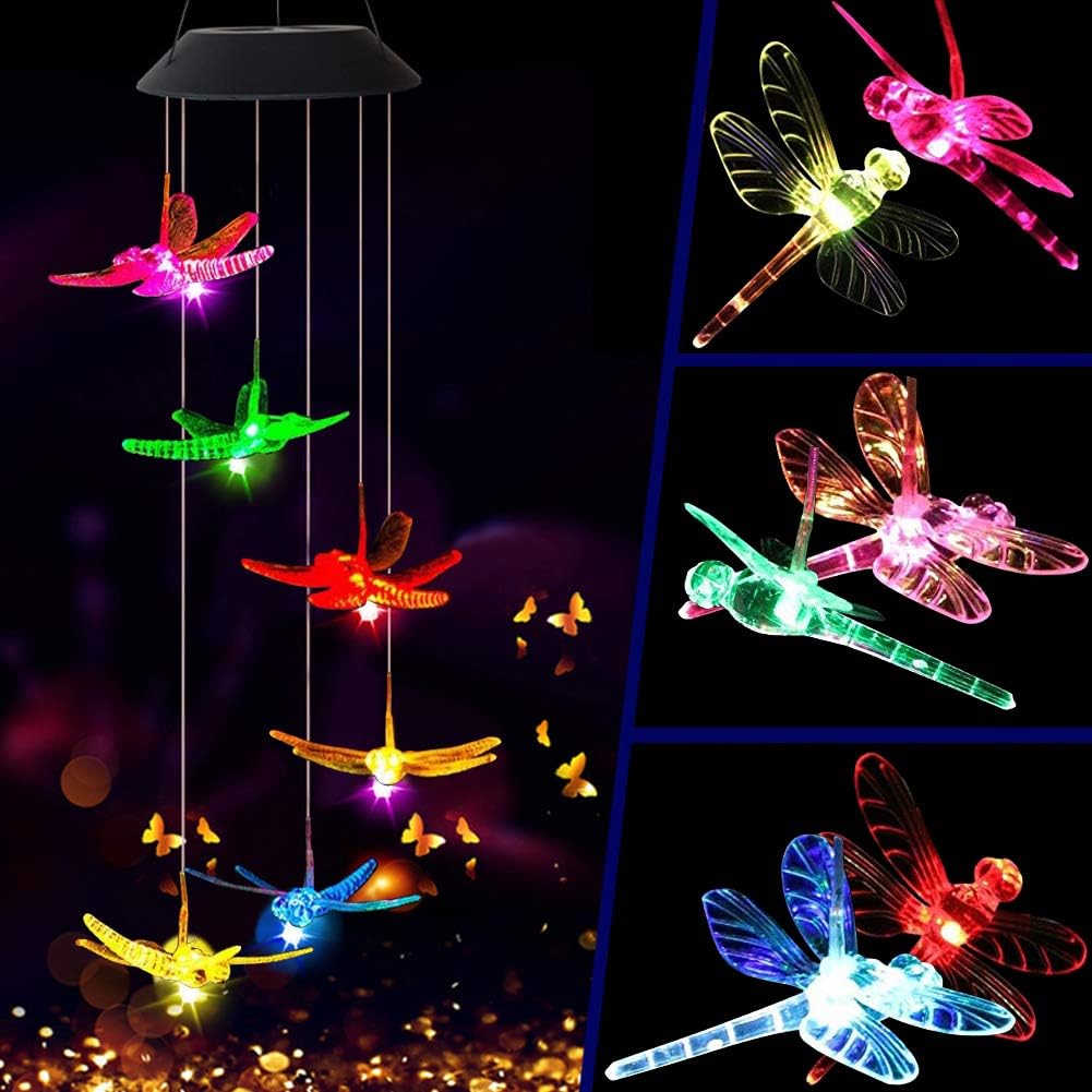 KUAHAIHINTERAL Solar Wind Chime Outdoor Mobiles Led Solar Powered Wind Chimes for Home/Party/Yard/Mother Day Yard Decoration Gifts (Style B)